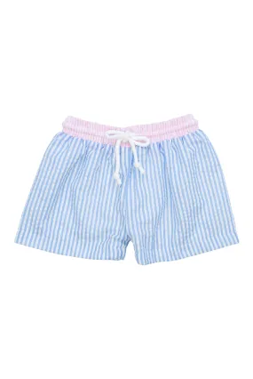 Boys Blue/Pink Seersucker Swim Shorts