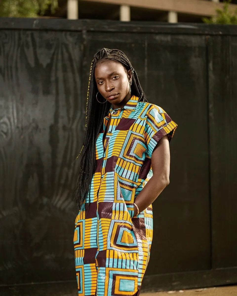 Brilliant Blue African Shirt Dress In Beautiful Blue Kente