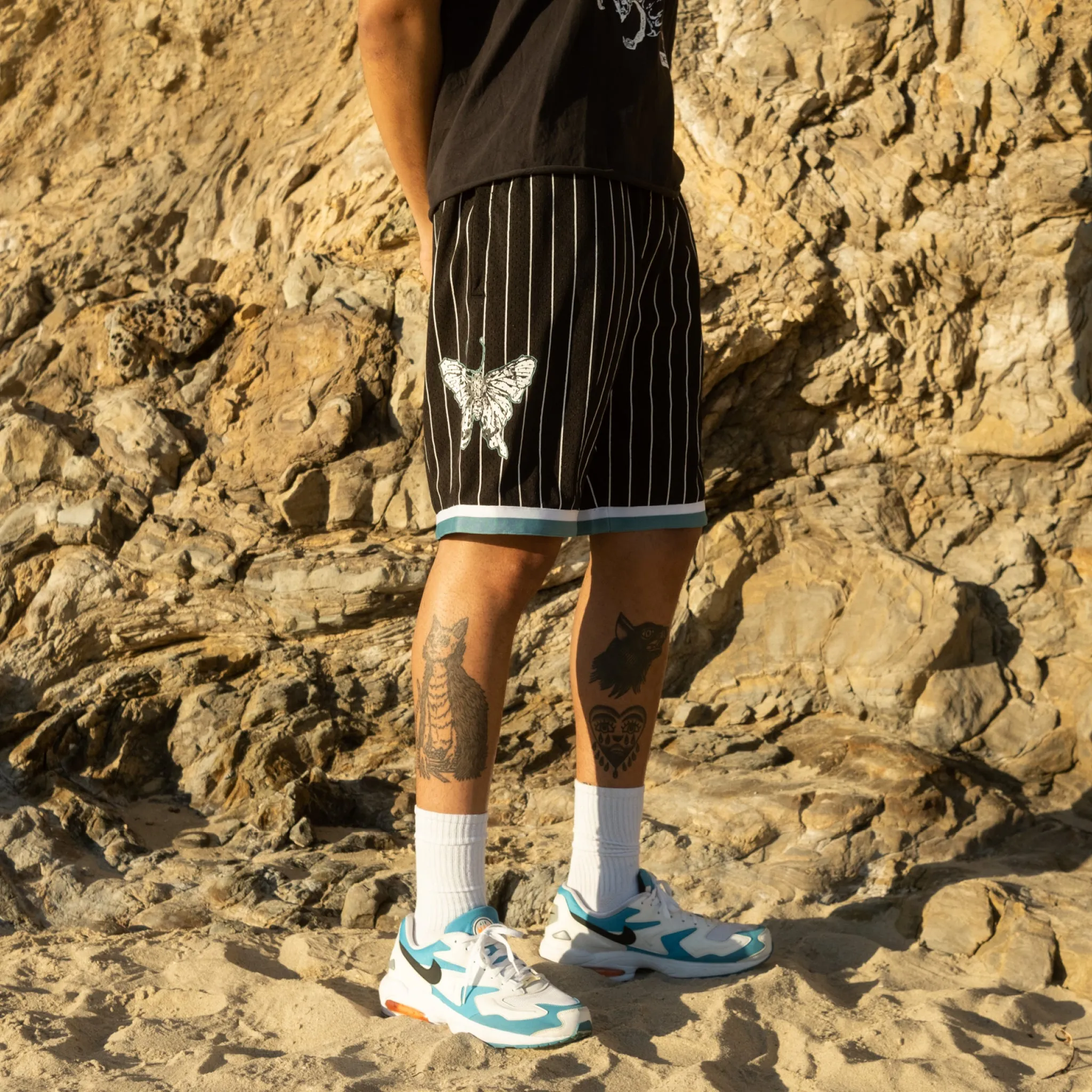 Butterfly Mesh Basketball Shorts - Black/Teal