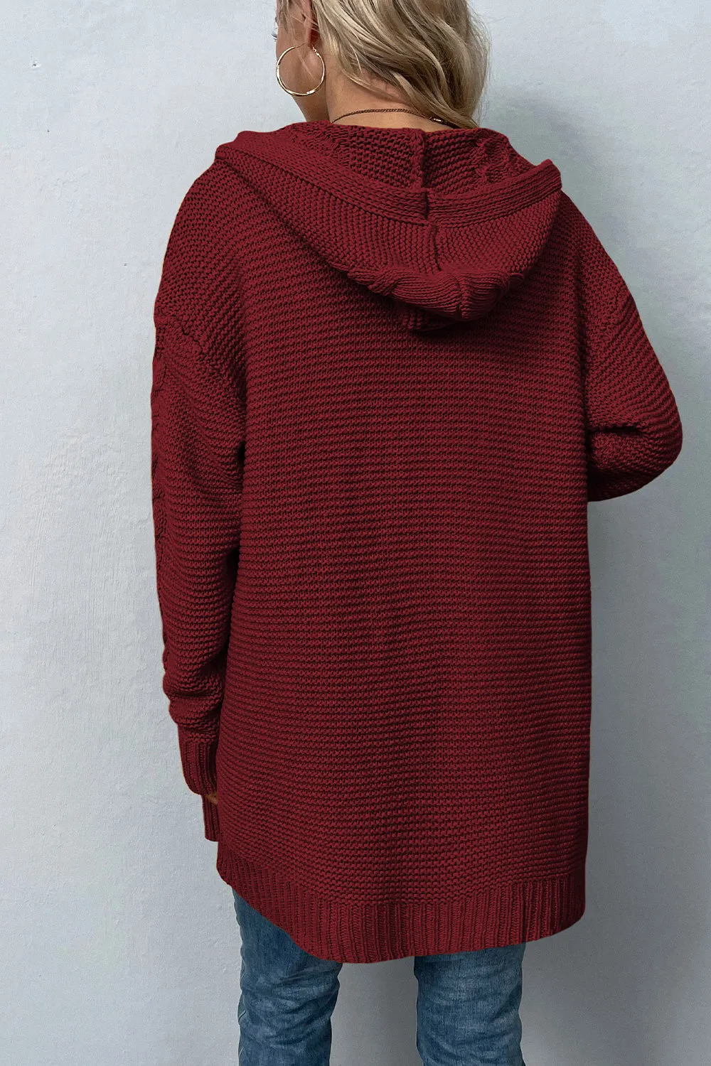 Cable-Knit Dropped Shoulder Hooded Cardigan