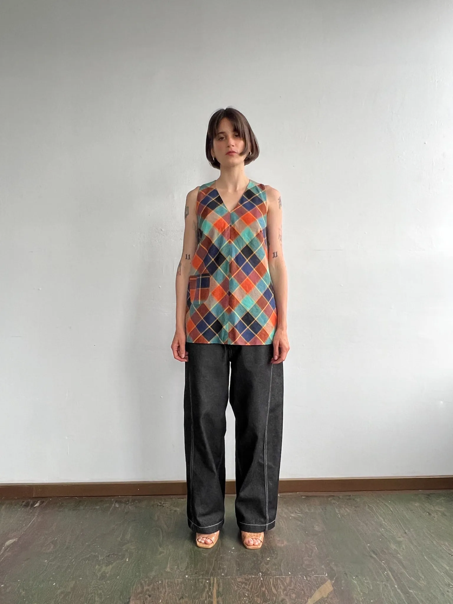 Cacharel Plaid Linen Top (S)