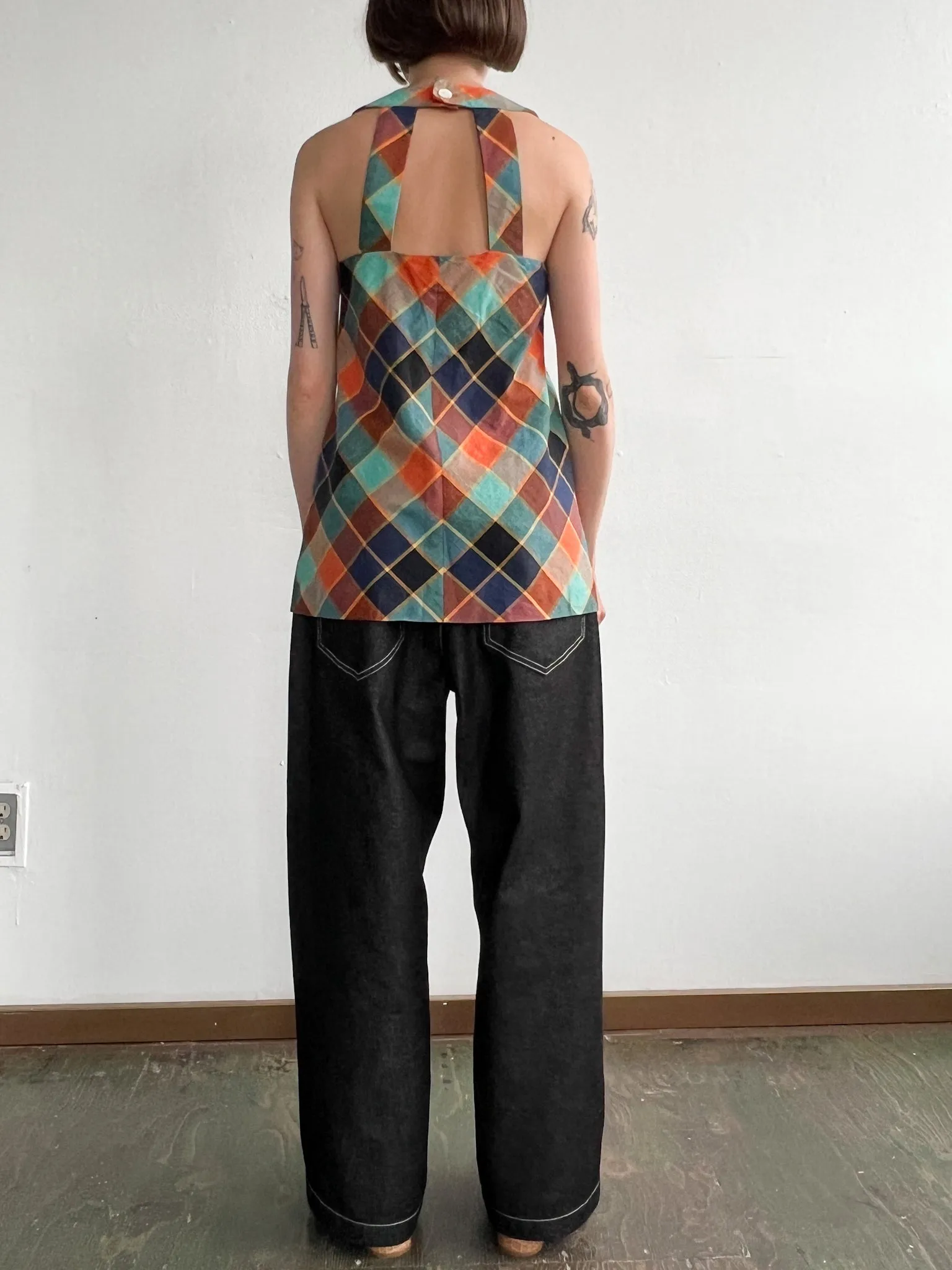 Cacharel Plaid Linen Top (S)