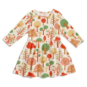 Calgary Dress - Trees Green & Orange