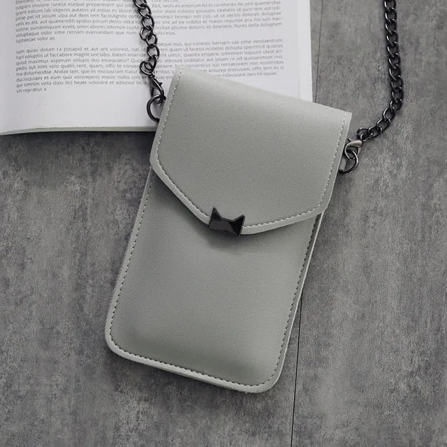 Cat Ear Transparent Touch Screen Retro Simple Mobile Phone Bag 2019 Women Chain Messenger Bags Small Flap Bag Mini Shoulder Bag