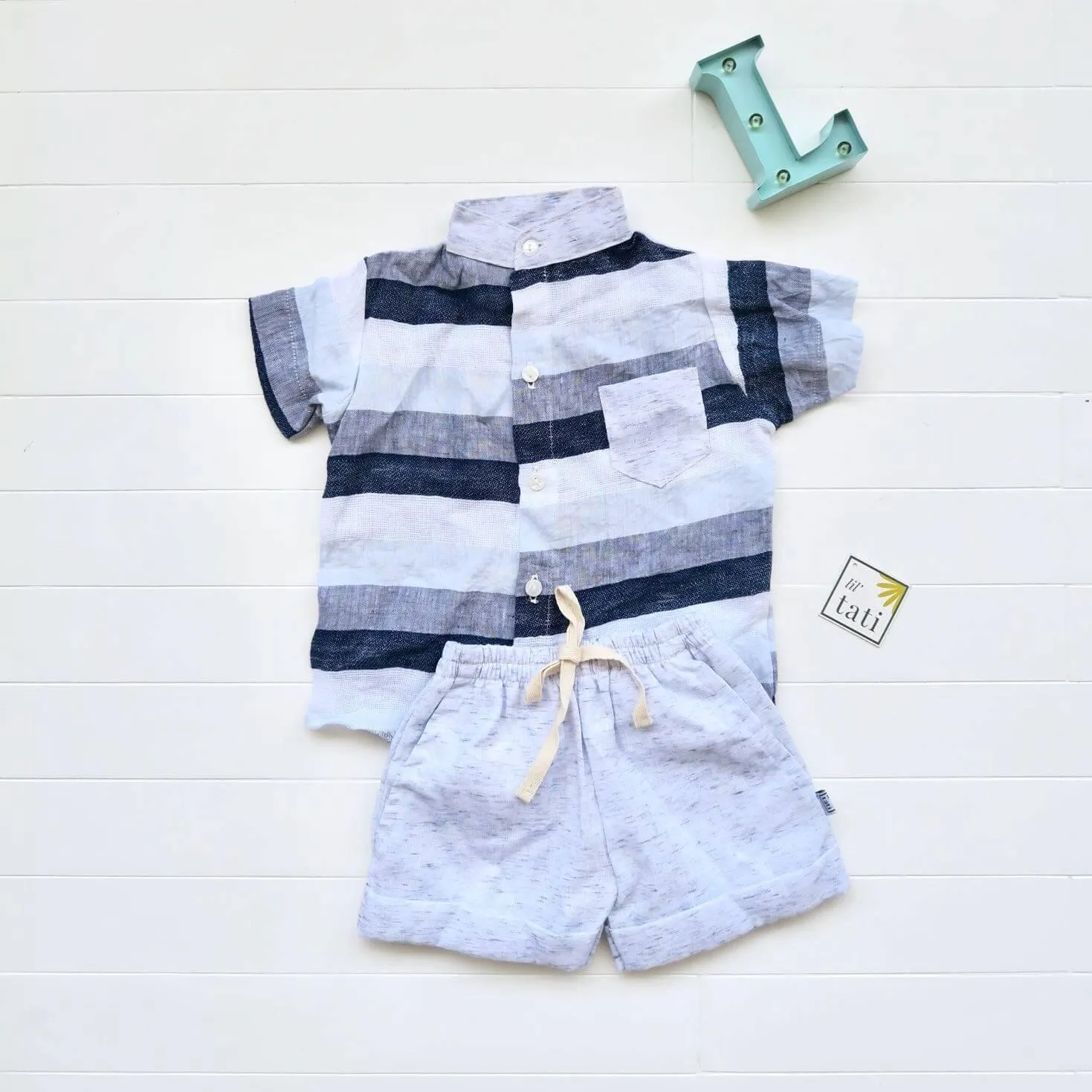 Cedar Top & Shorts in Bold Stripes Blue and Blue Kohibo