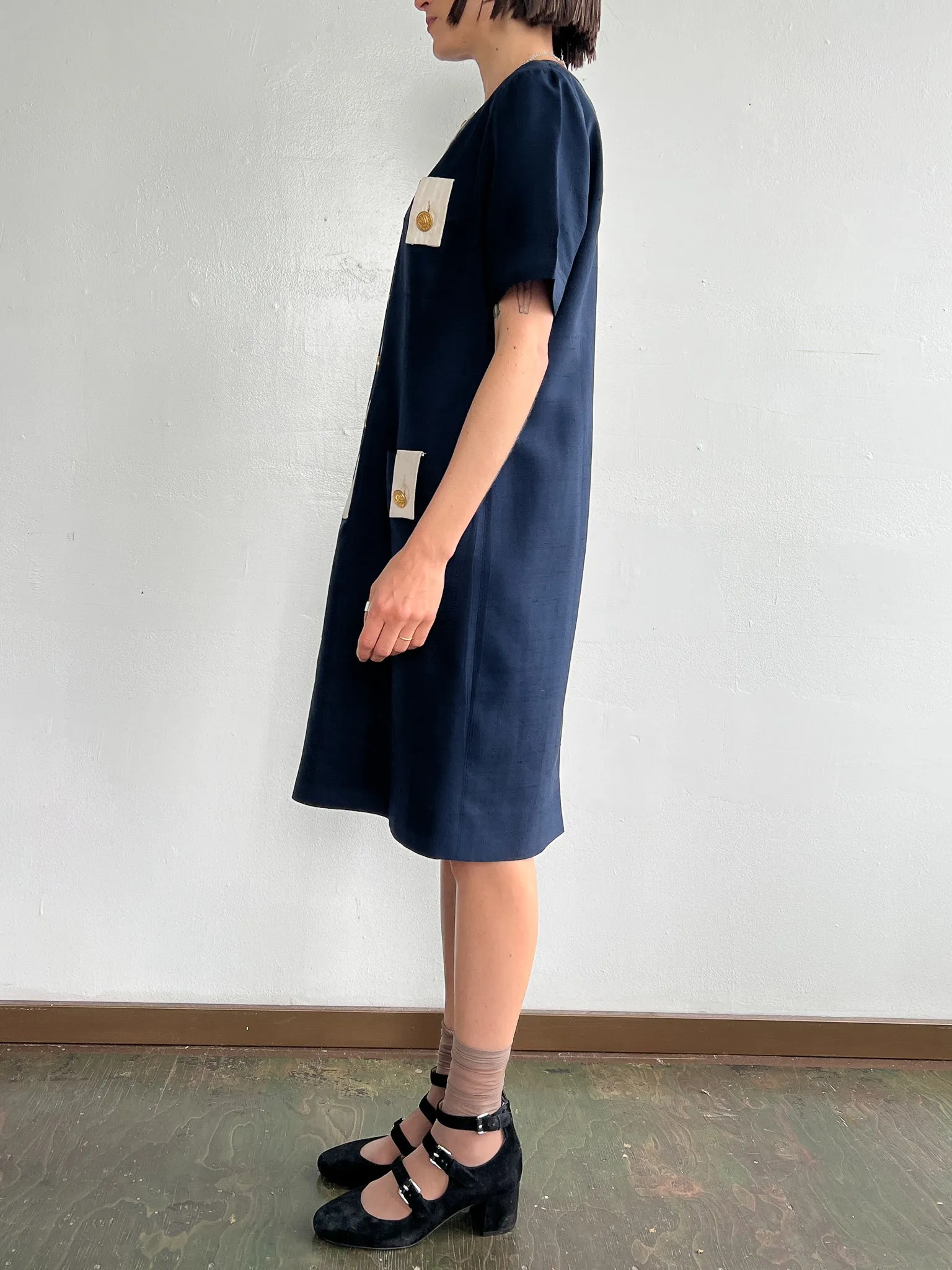 Celine Navy Silk Shirtdress (M)