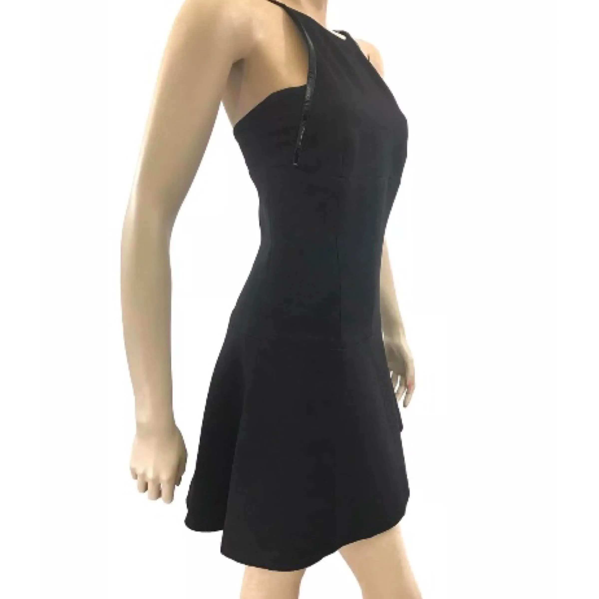 Chanel Black A-Line Metallic Dress With Patent Leather Straps Size US6 | FR36