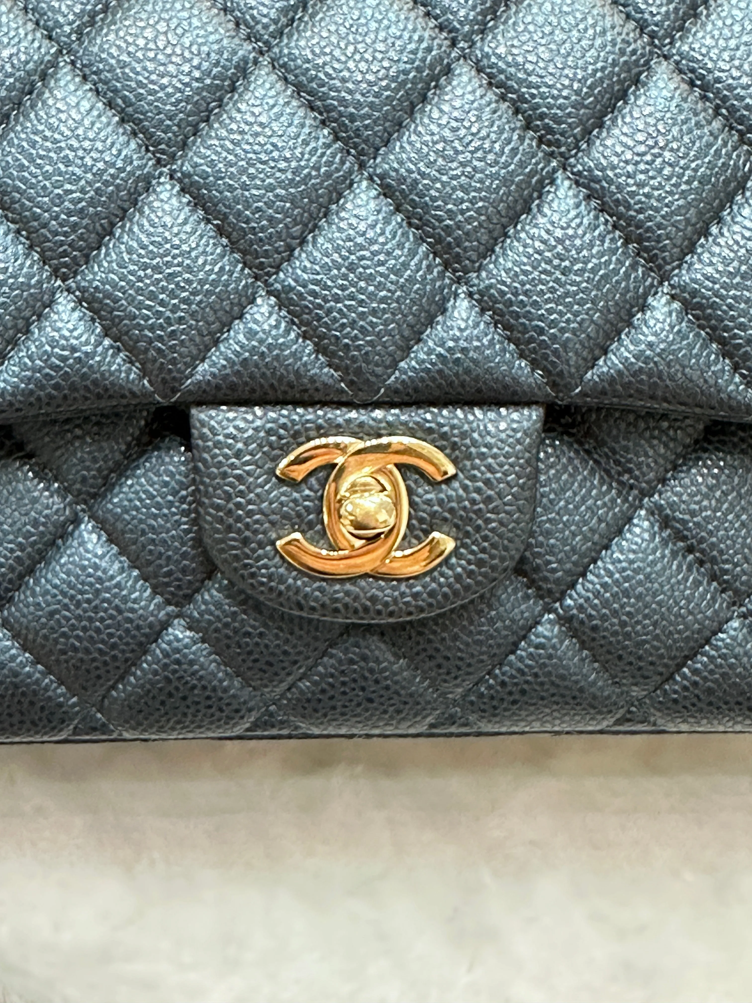 Chanel Quilted Medium Double Flap Blue Caviar 18S GHW