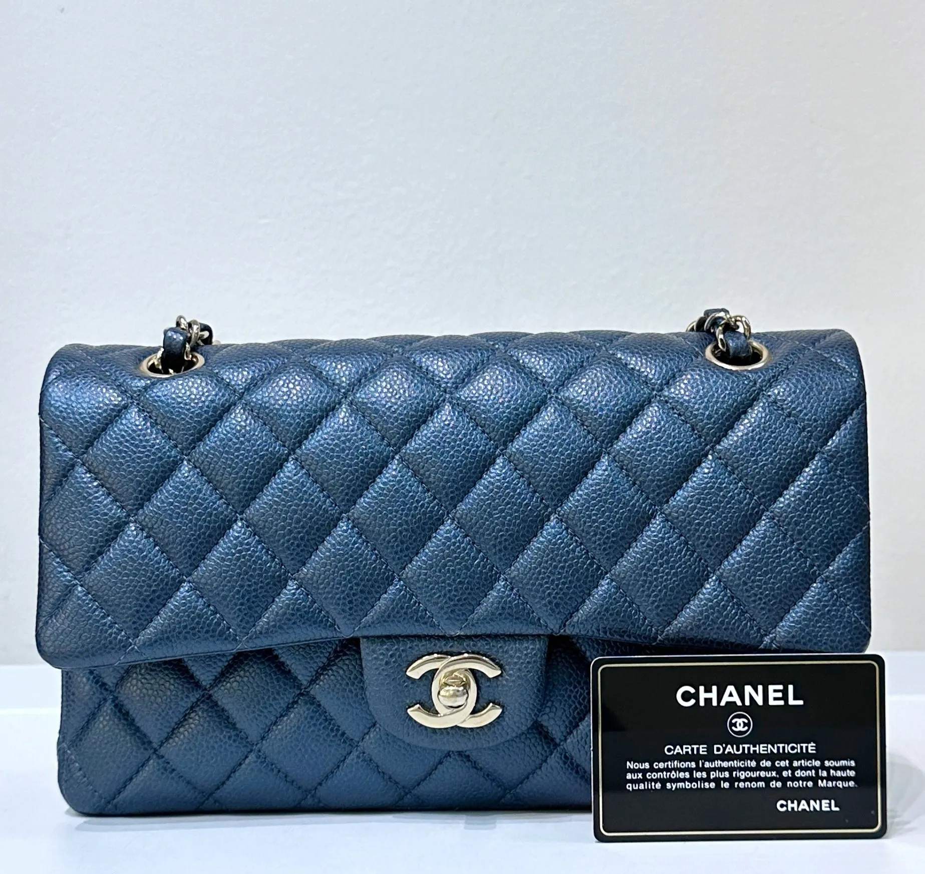 Chanel Quilted Medium Double Flap Blue Caviar 18S GHW