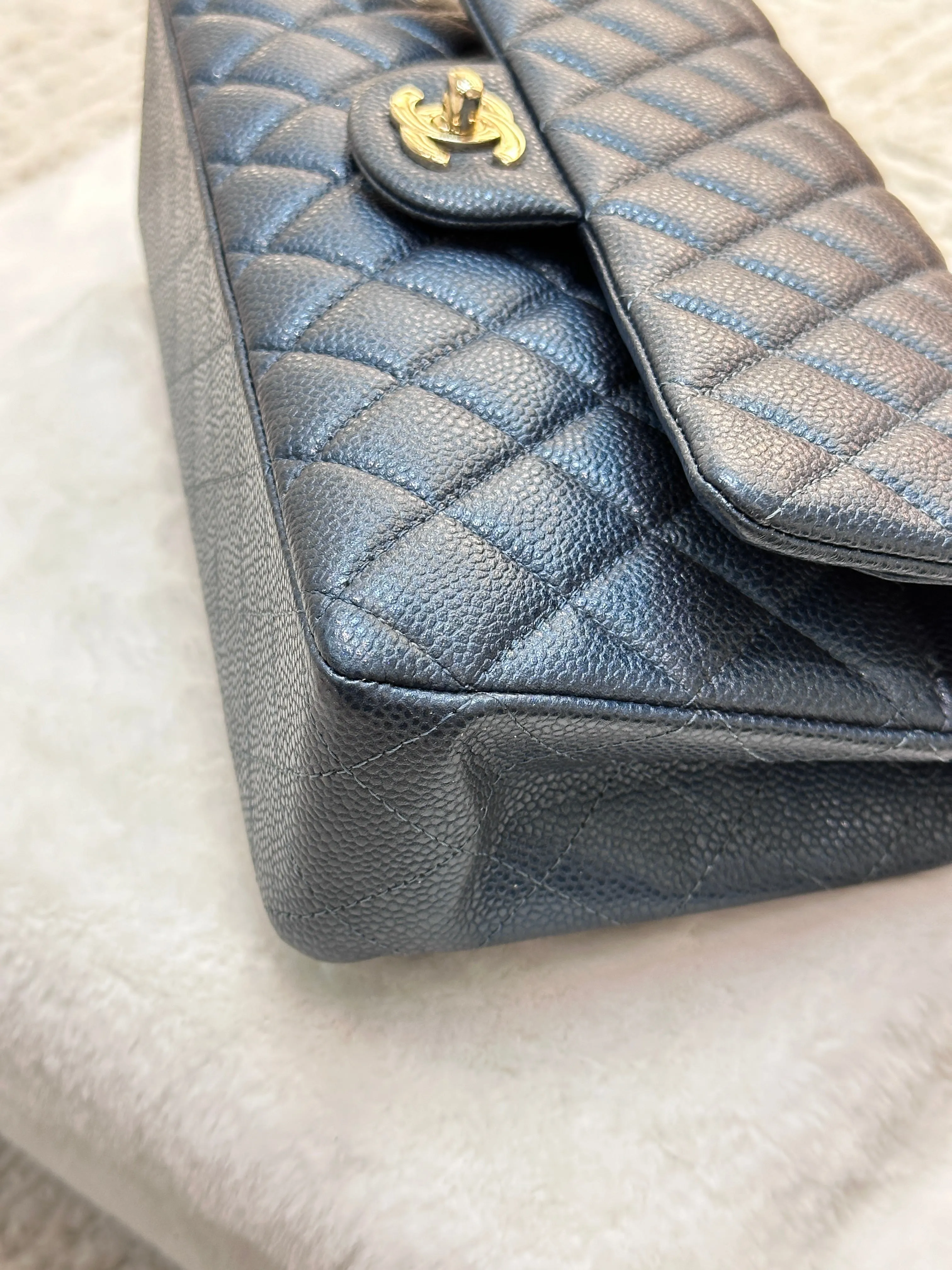 Chanel Quilted Medium Double Flap Blue Caviar 18S GHW