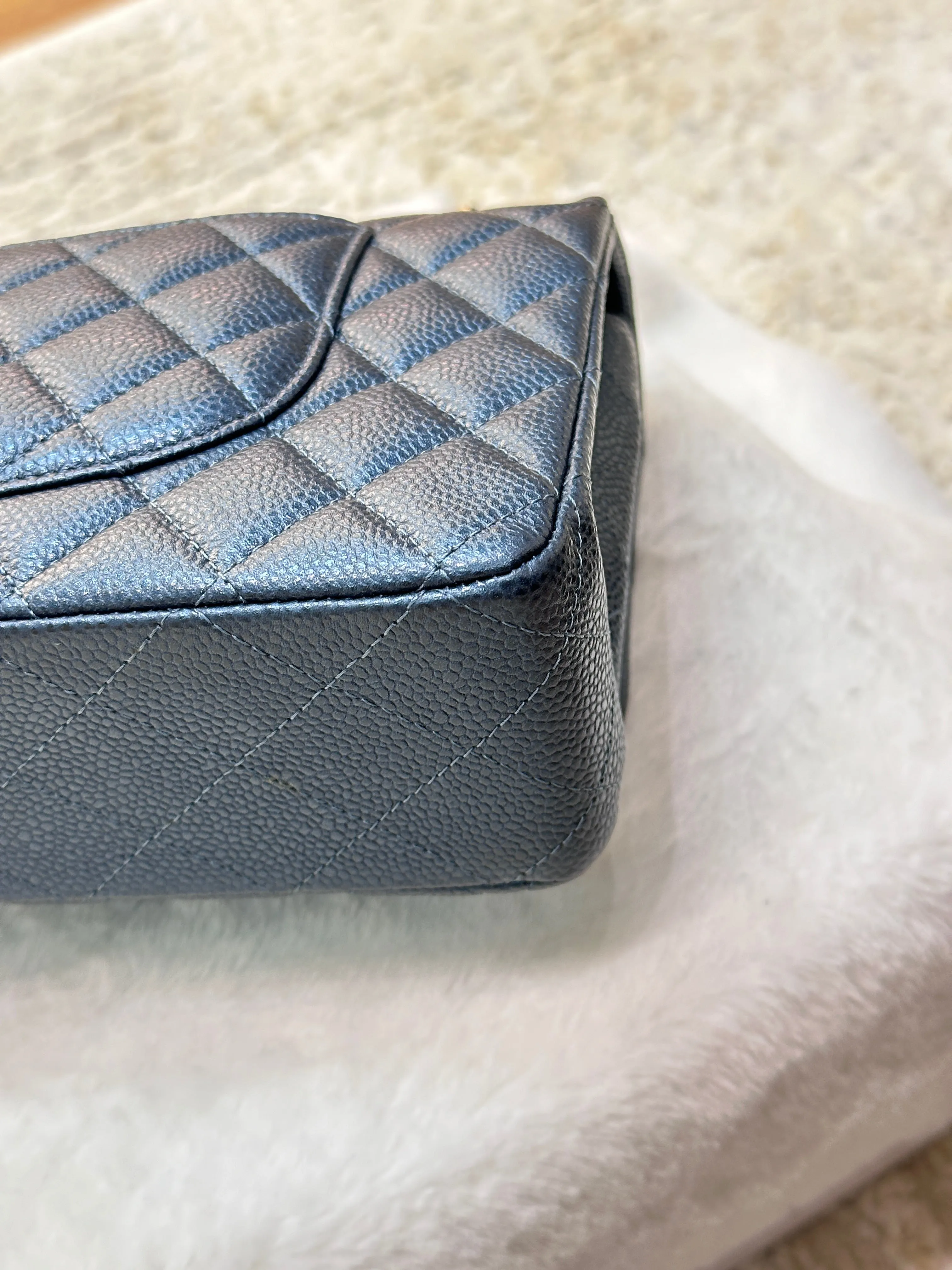 Chanel Quilted Medium Double Flap Blue Caviar 18S GHW