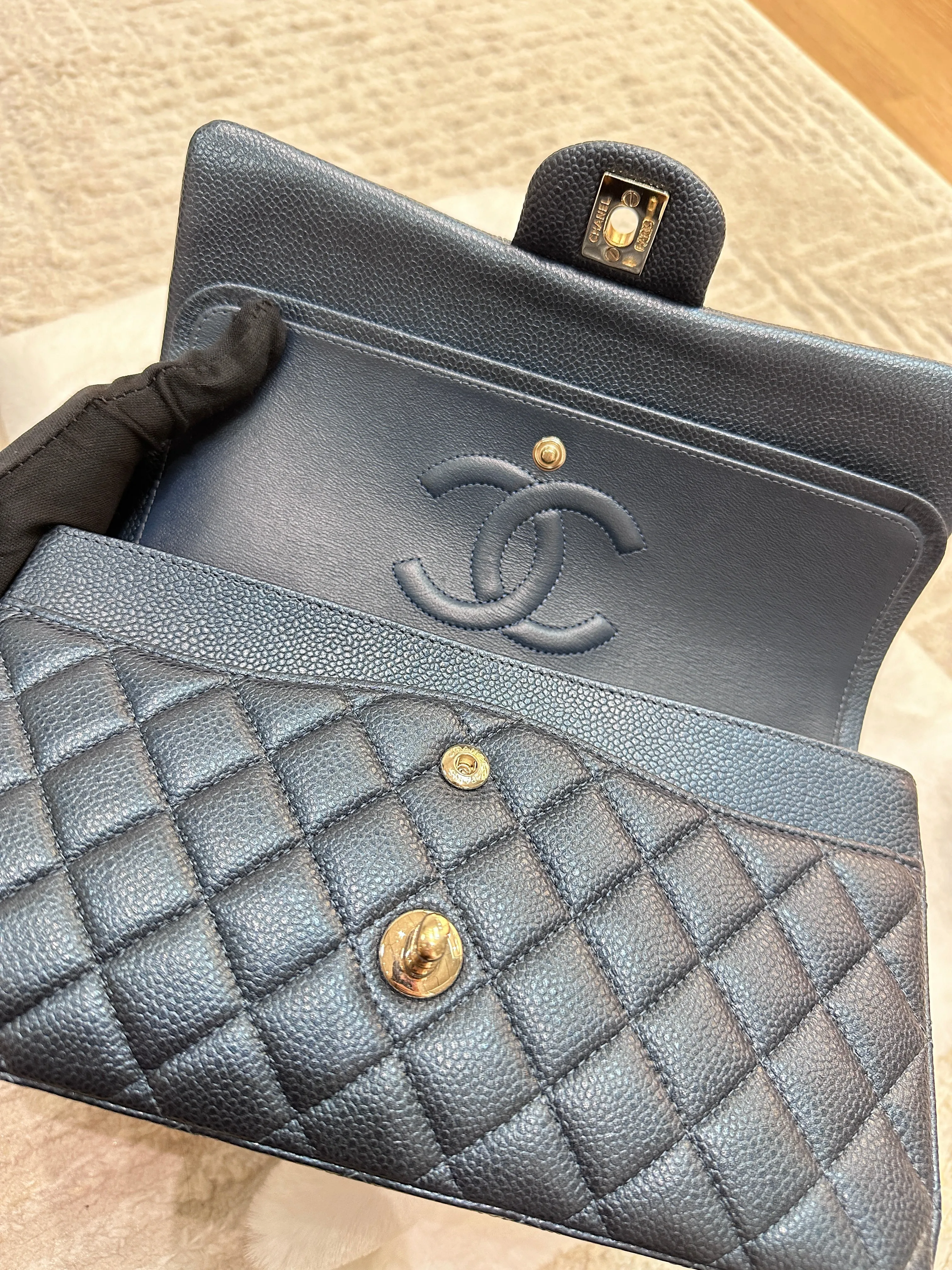 Chanel Quilted Medium Double Flap Blue Caviar 18S GHW