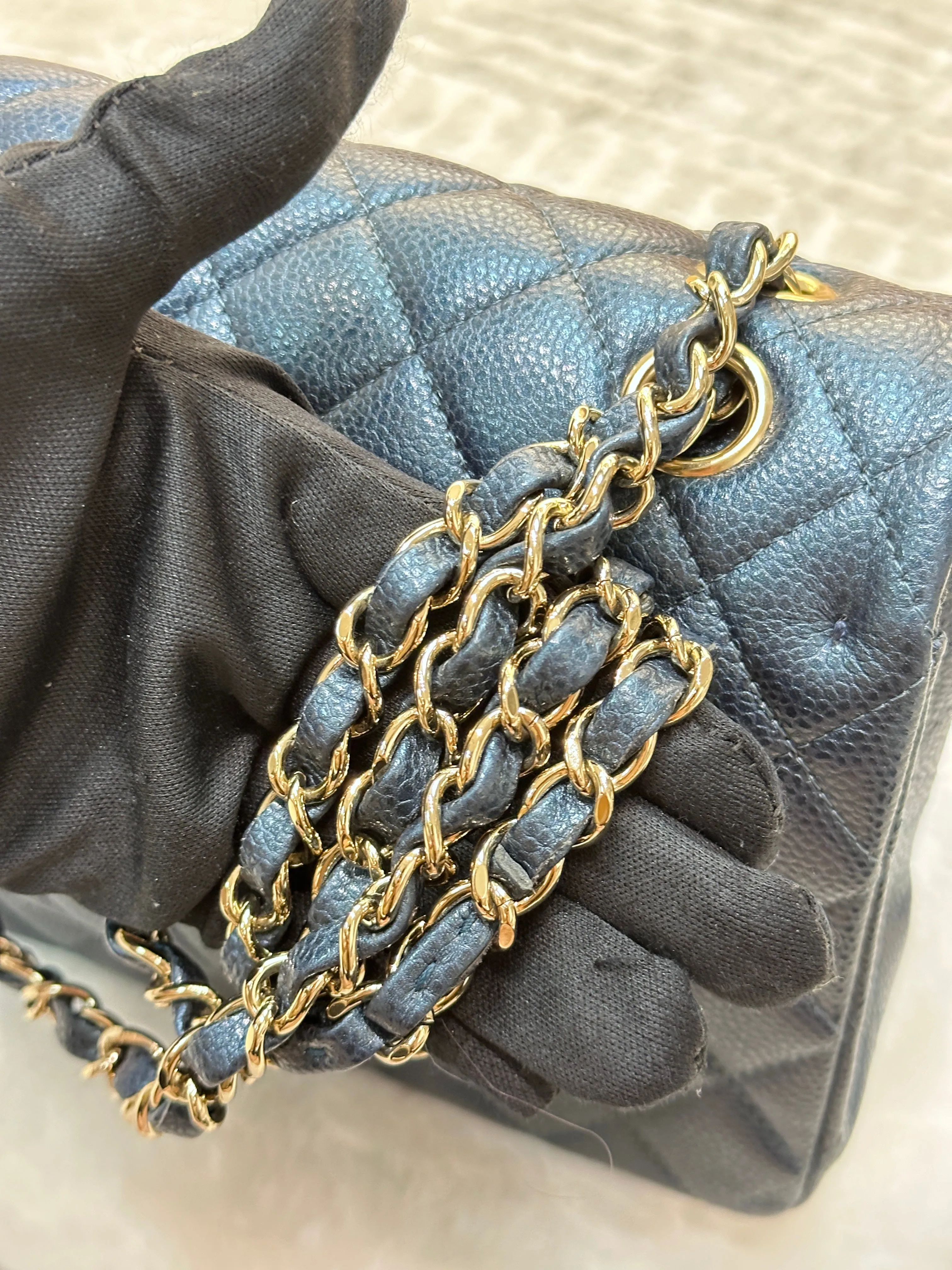 Chanel Quilted Medium Double Flap Blue Caviar 18S GHW