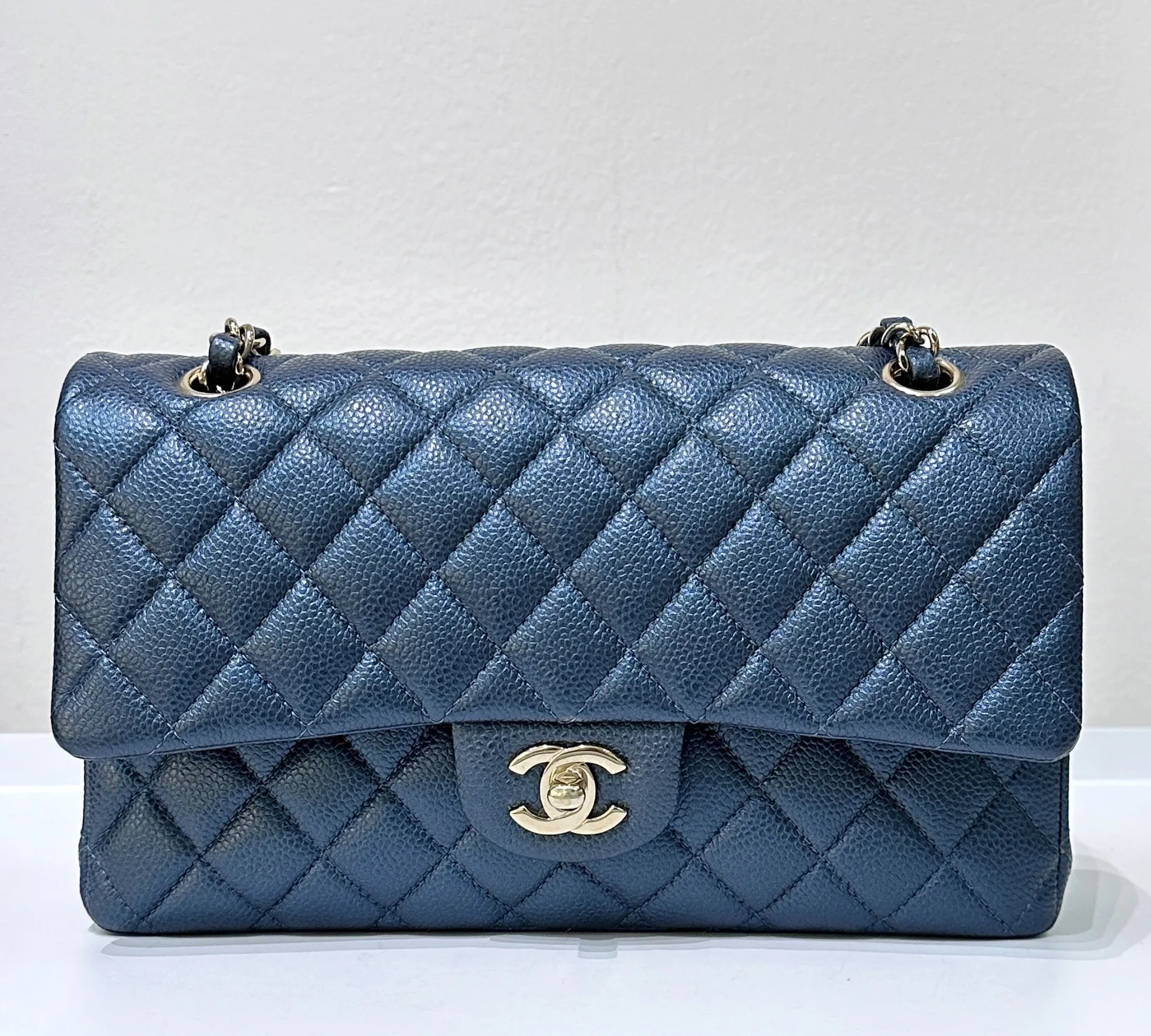 Chanel Quilted Medium Double Flap Blue Caviar 18S GHW