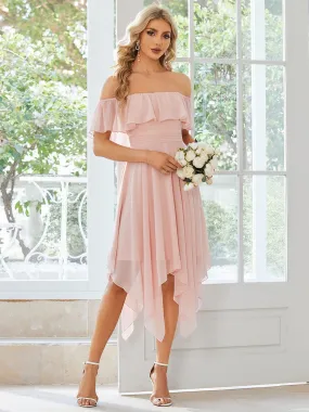 Chiffon Flowy Off-The-Shoulder Bridesmaid Asymmetrical Dress