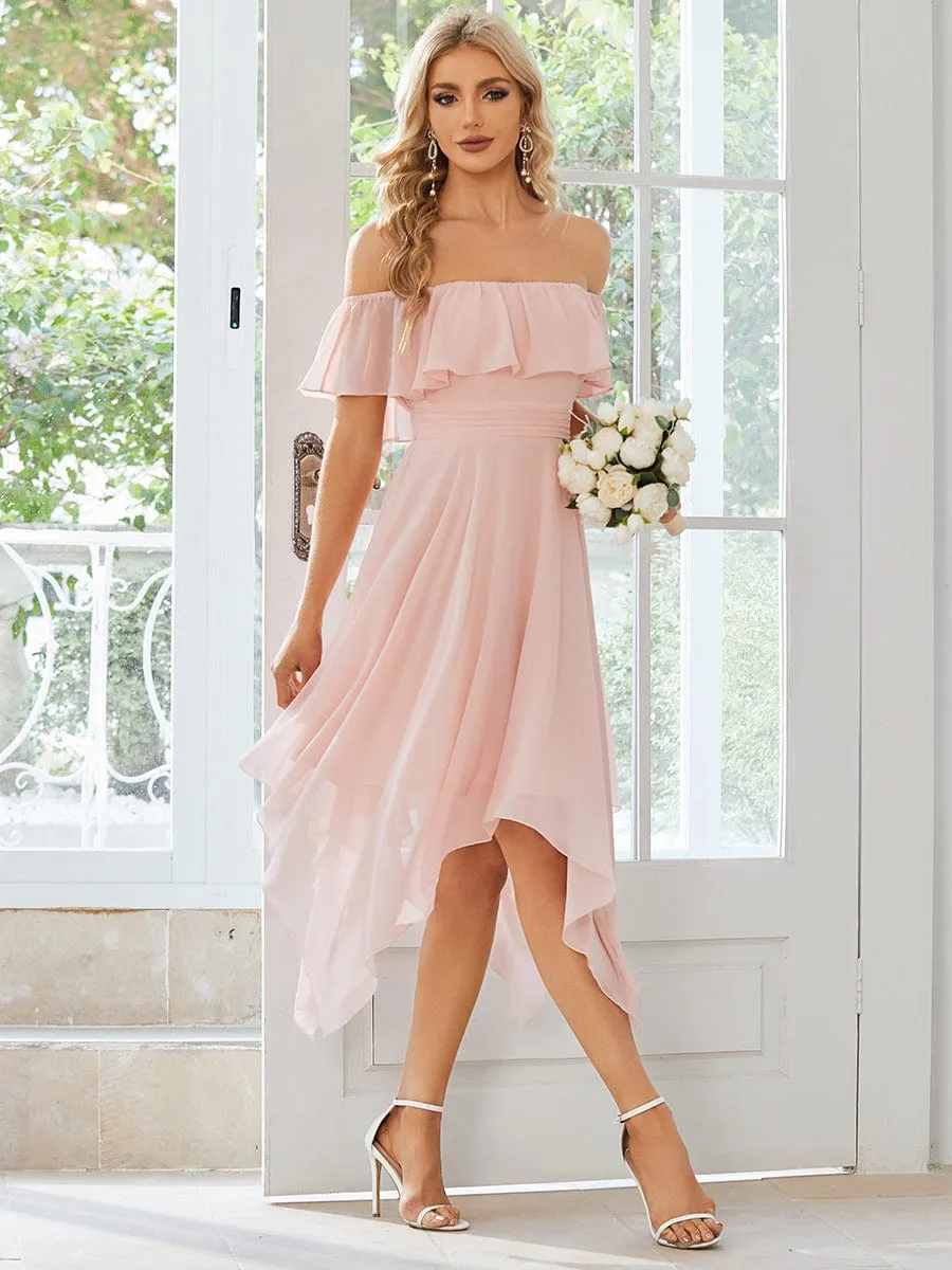 Chiffon Flowy Off-The-Shoulder Bridesmaid Asymmetrical Dress