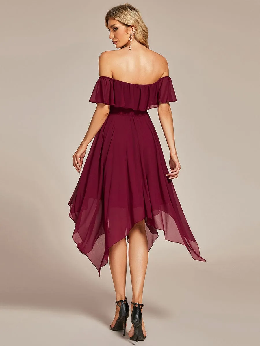 Chiffon Flowy Off-The-Shoulder Bridesmaid Asymmetrical Dress