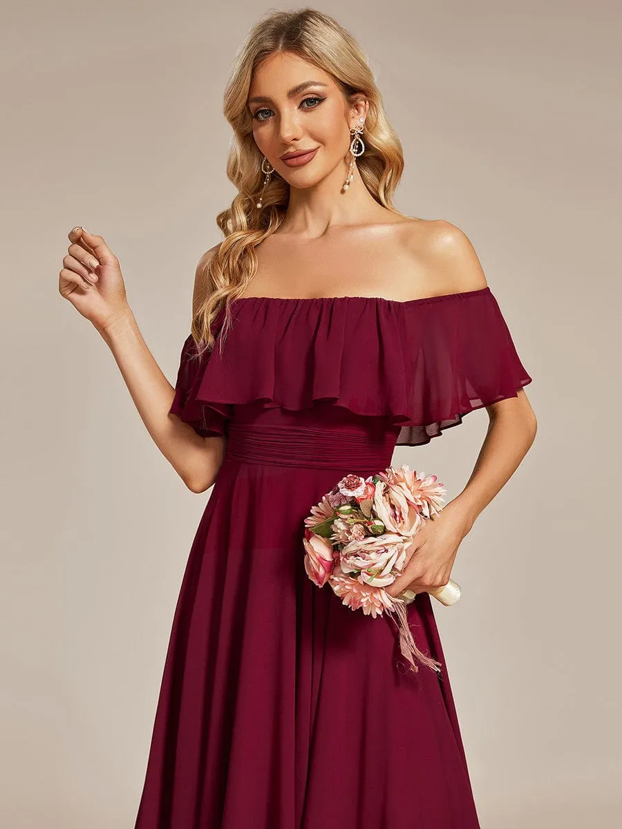 Chiffon Flowy Off-The-Shoulder Bridesmaid Asymmetrical Dress