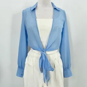 Chiffon Front Tie Top - Sky Blue