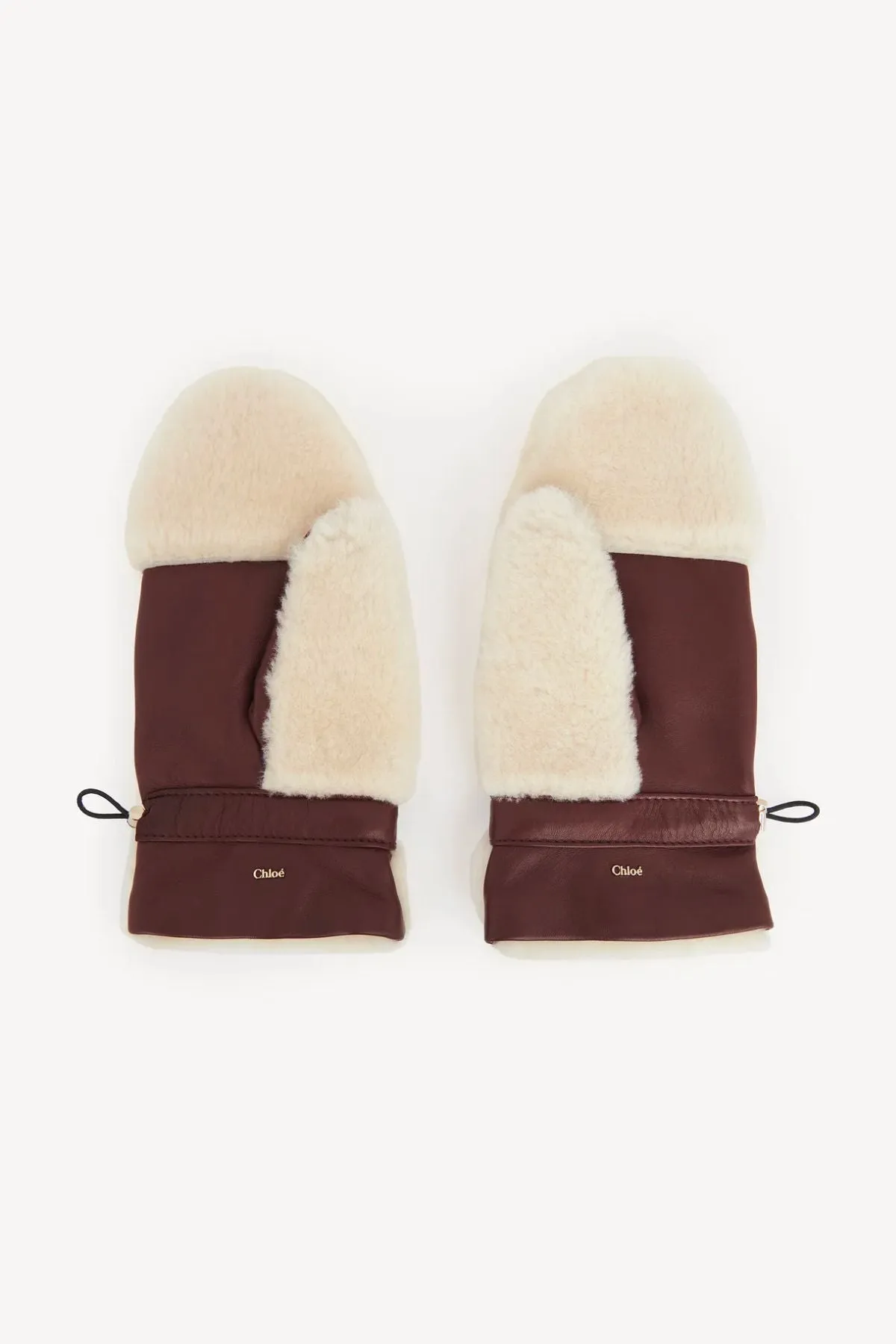 Chloé Shearling Mittens - Beige/ Brown