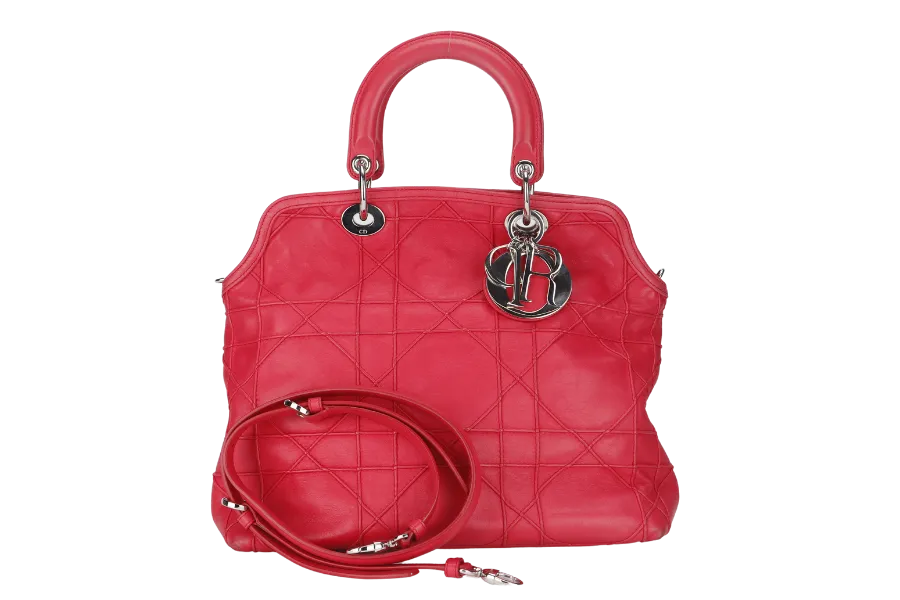 CHRISTIAN DIOR GRANVILLE TOTE DARK PINK LAMBSKIN SILVER HARDWARE 09-MA-1101 WITH STRAP