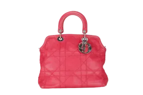 CHRISTIAN DIOR GRANVILLE TOTE DARK PINK LAMBSKIN SILVER HARDWARE 09-MA-1101 WITH STRAP