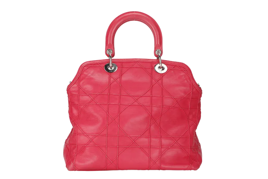 CHRISTIAN DIOR GRANVILLE TOTE DARK PINK LAMBSKIN SILVER HARDWARE 09-MA-1101 WITH STRAP