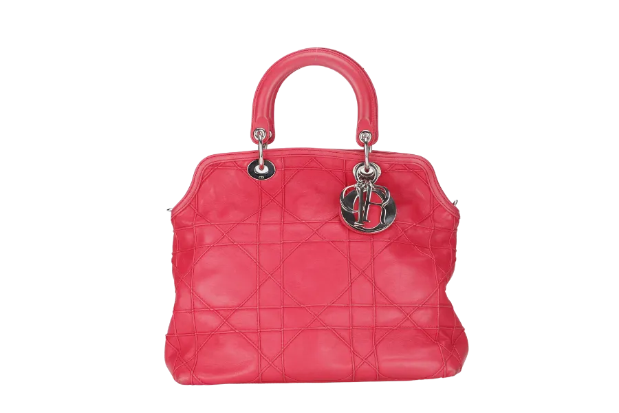 CHRISTIAN DIOR GRANVILLE TOTE DARK PINK LAMBSKIN SILVER HARDWARE 09-MA-1101 WITH STRAP