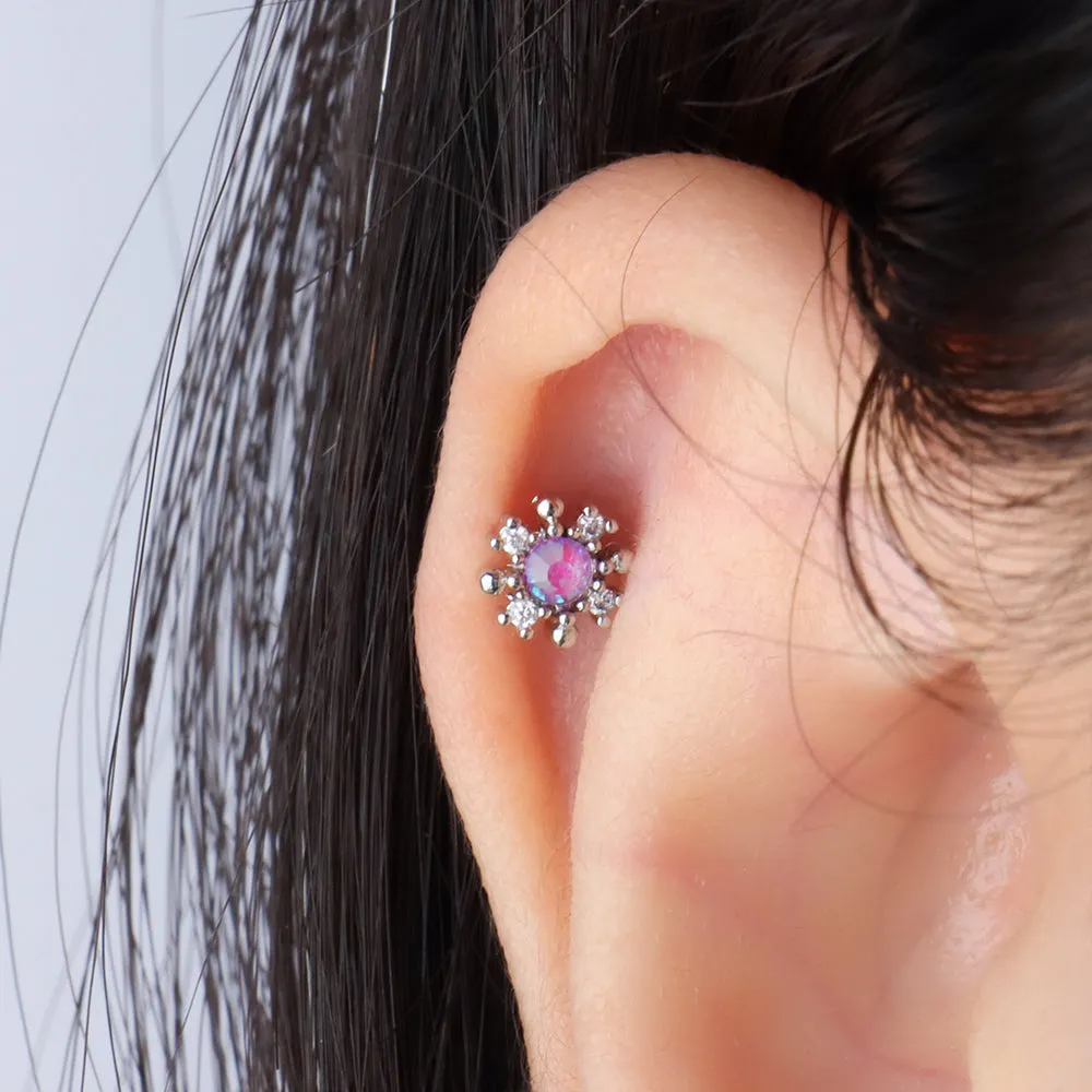 Colored Gem Snowflake Stud