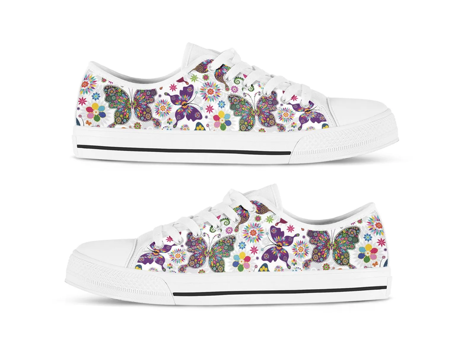 Colorful Butterfly Shoes Butterfly Sneakers Cute Shoes Butterfly Lover Gifts Custom Low Top Converse Style Sneakers For Adults Women & Men