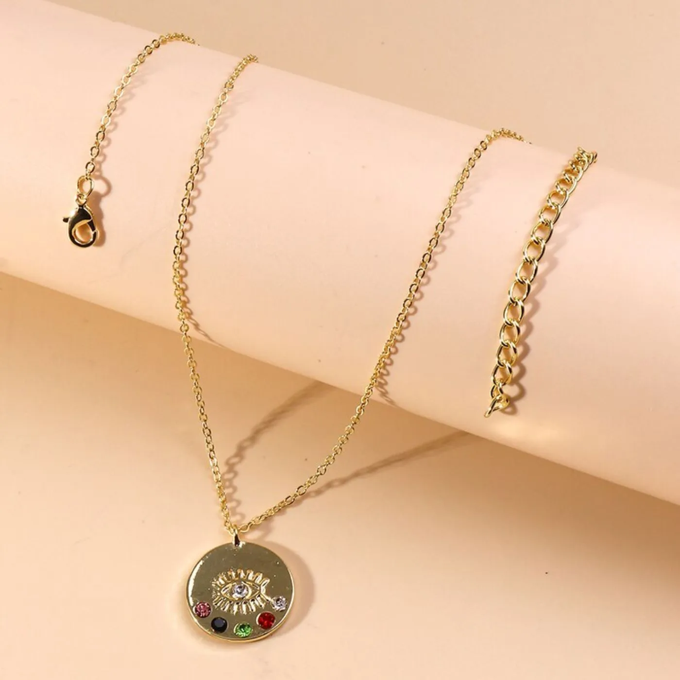 Colorful Rhinestones Evil Eye Protector Gold Necklace