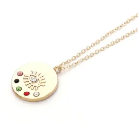 Colorful Rhinestones Evil Eye Protector Gold Necklace