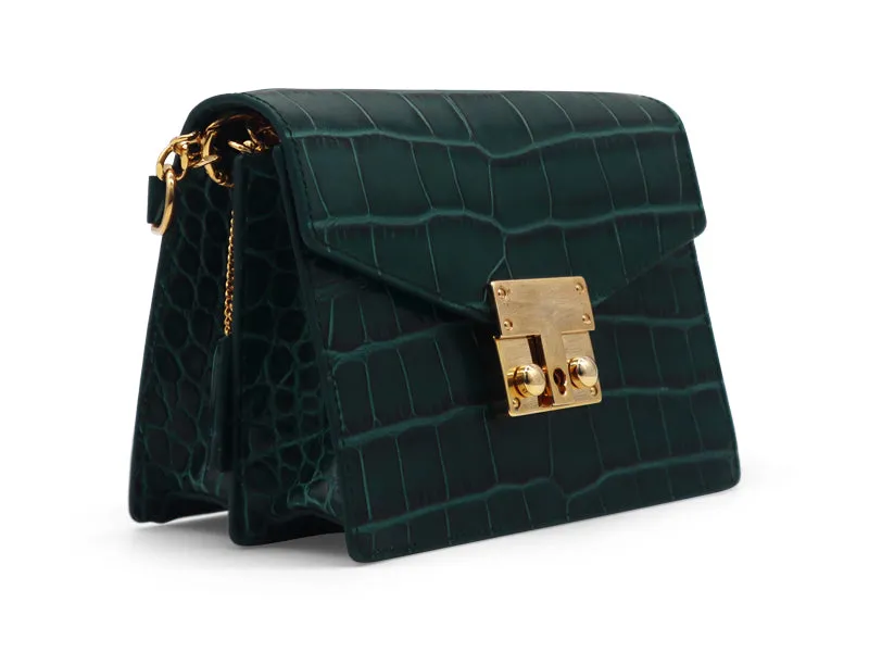 Coppelia Small Orinoco 'Croc' Print Calf Leather Shoulder Bag - Dark Green