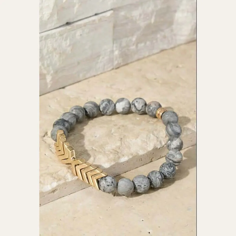 Crazy Jasper Stone And Chevron Bracelet