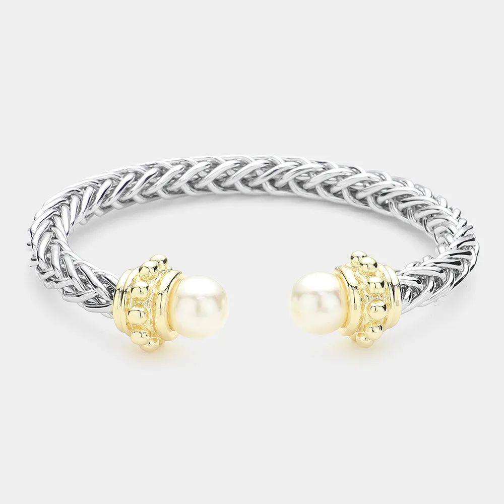 Cream Pearl Tip Metal Cuff Bracelet