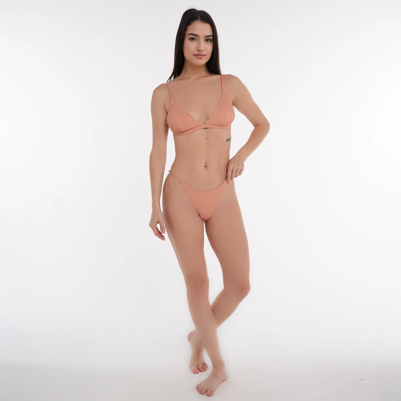 Crete Collection - Ribbed High Waist Bikini Bottoms - Blush