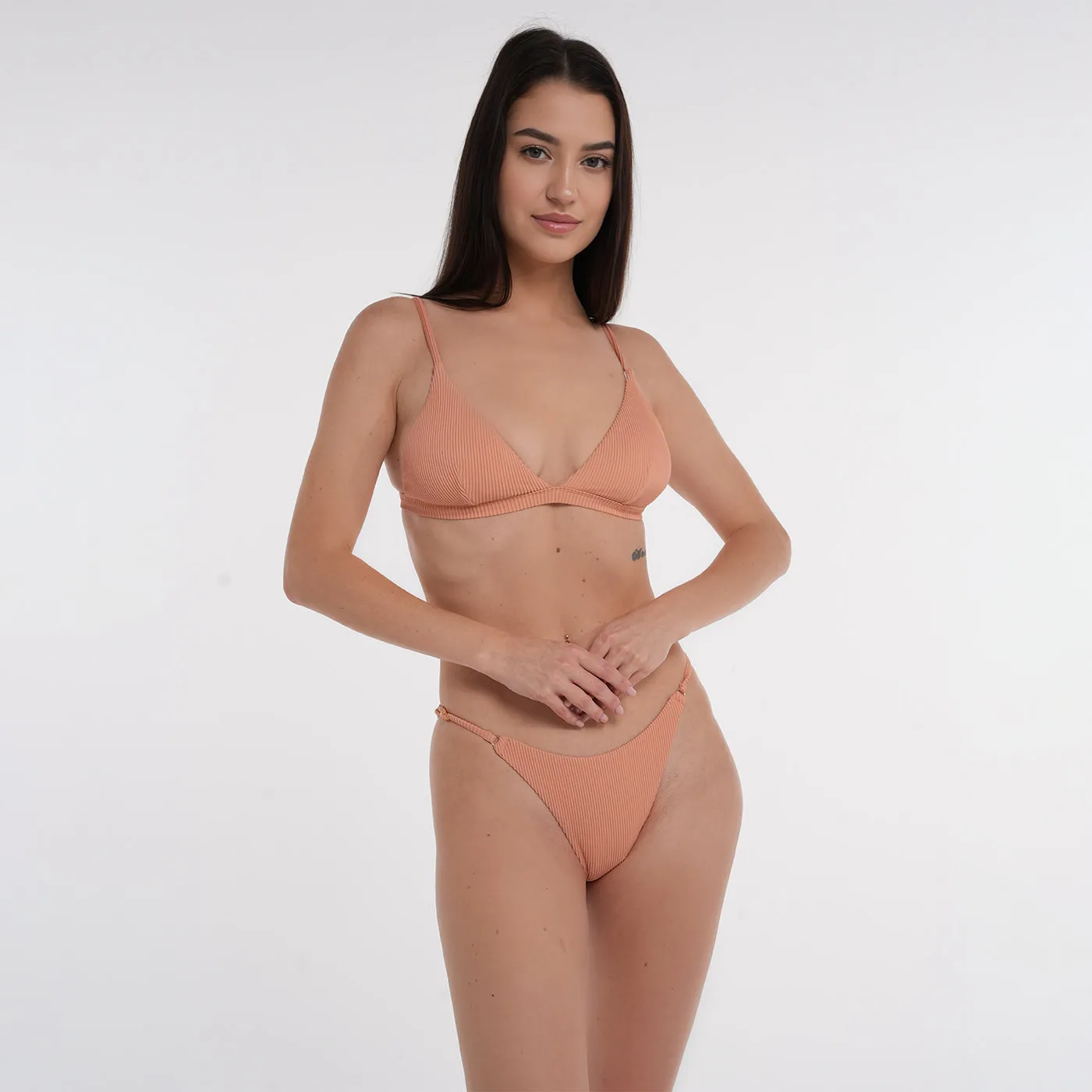 Crete Collection - Ribbed High Waist Bikini Bottoms - Blush