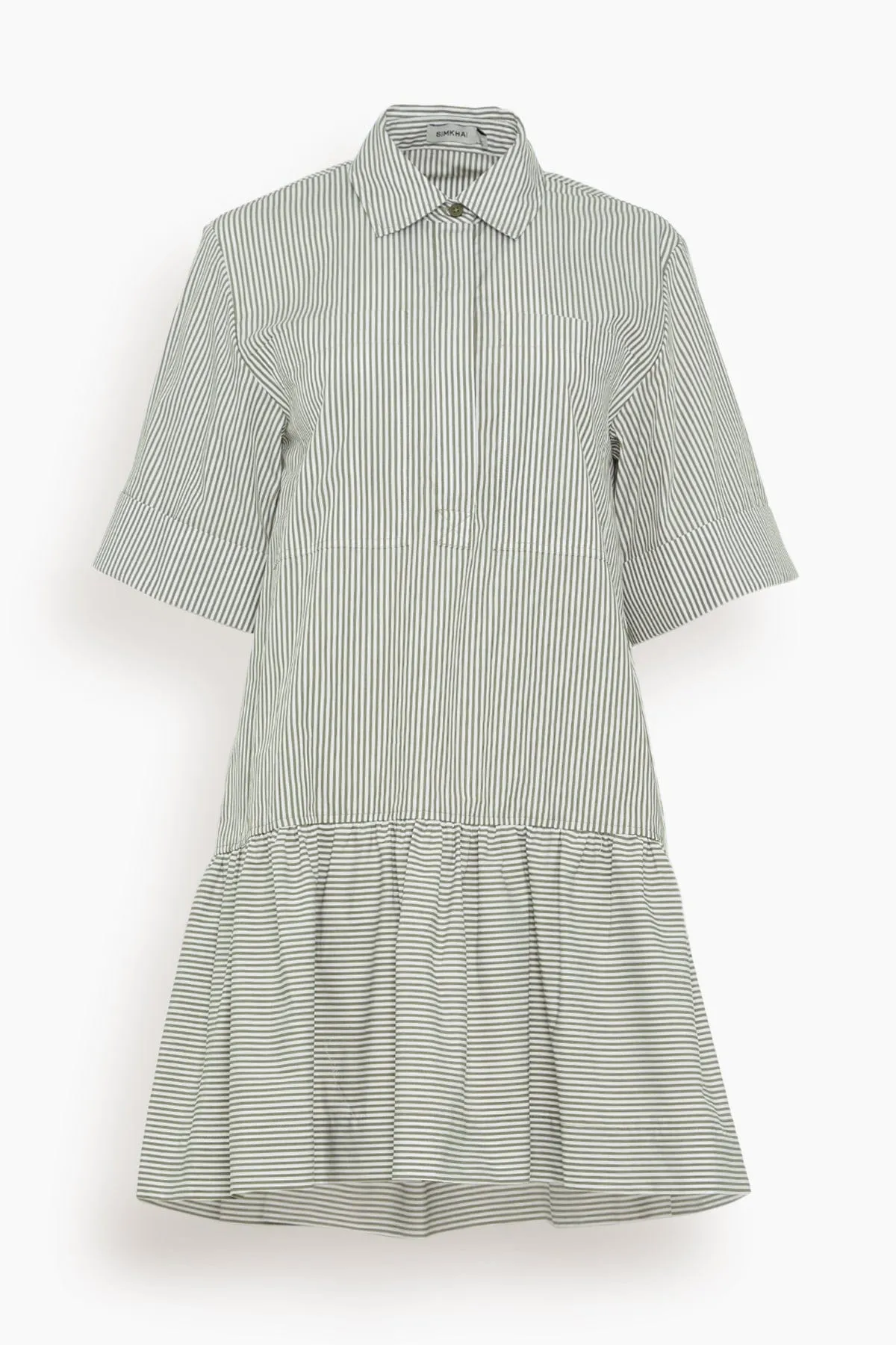 Cris Short Sleeve Shirt Dress in Army Green Stripes