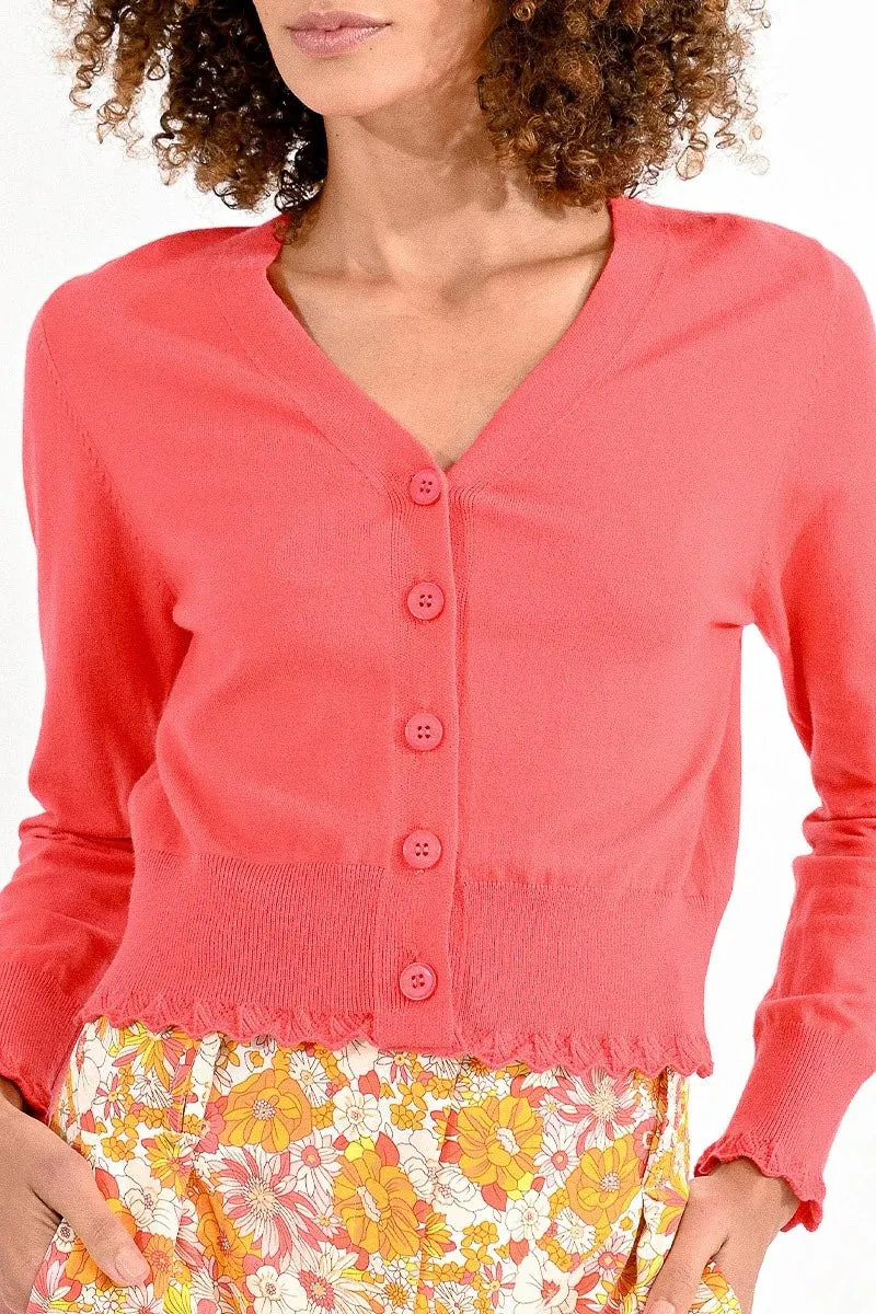 Cropped Cardigan with Scalloped Trim