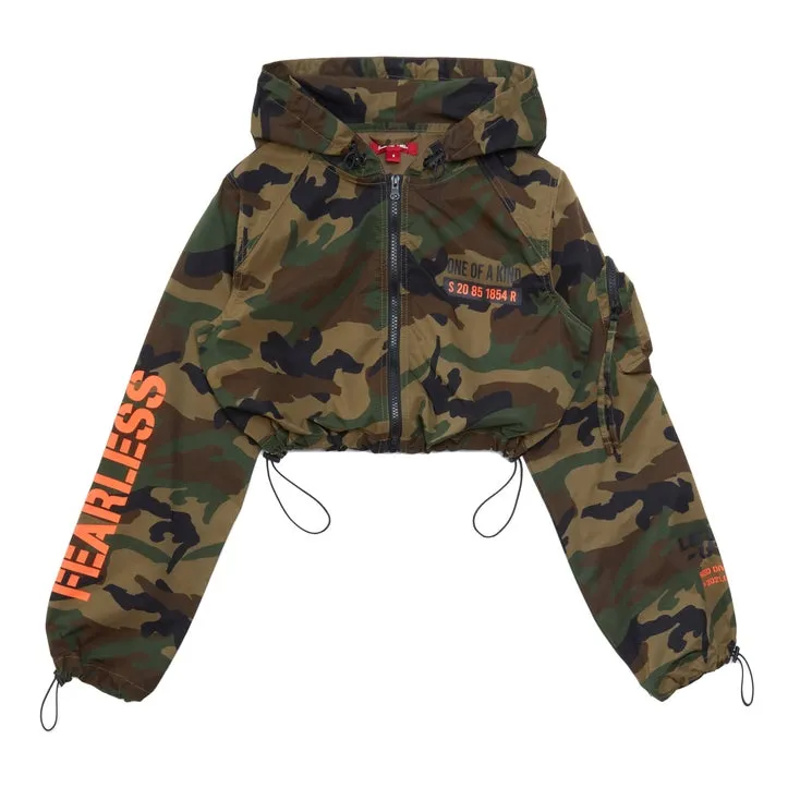 Cropped Windbreaker Full Zip Jacket - Wood Camo