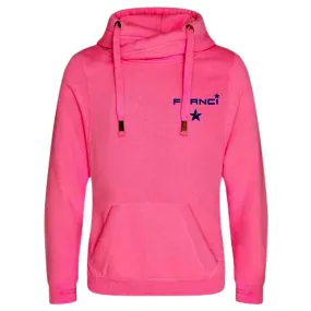 Cross Neck Hoodie | Hot Pink