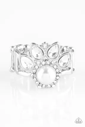 Crown Coronation White Rhinestone and Pearl Ring - Paparazzi Accessories