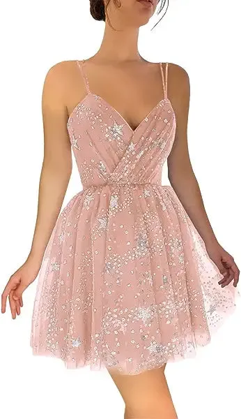 Cute A-line Floral Spaghetti Straps Short Homecoming Dresses,Short Prom Dresses,CM956