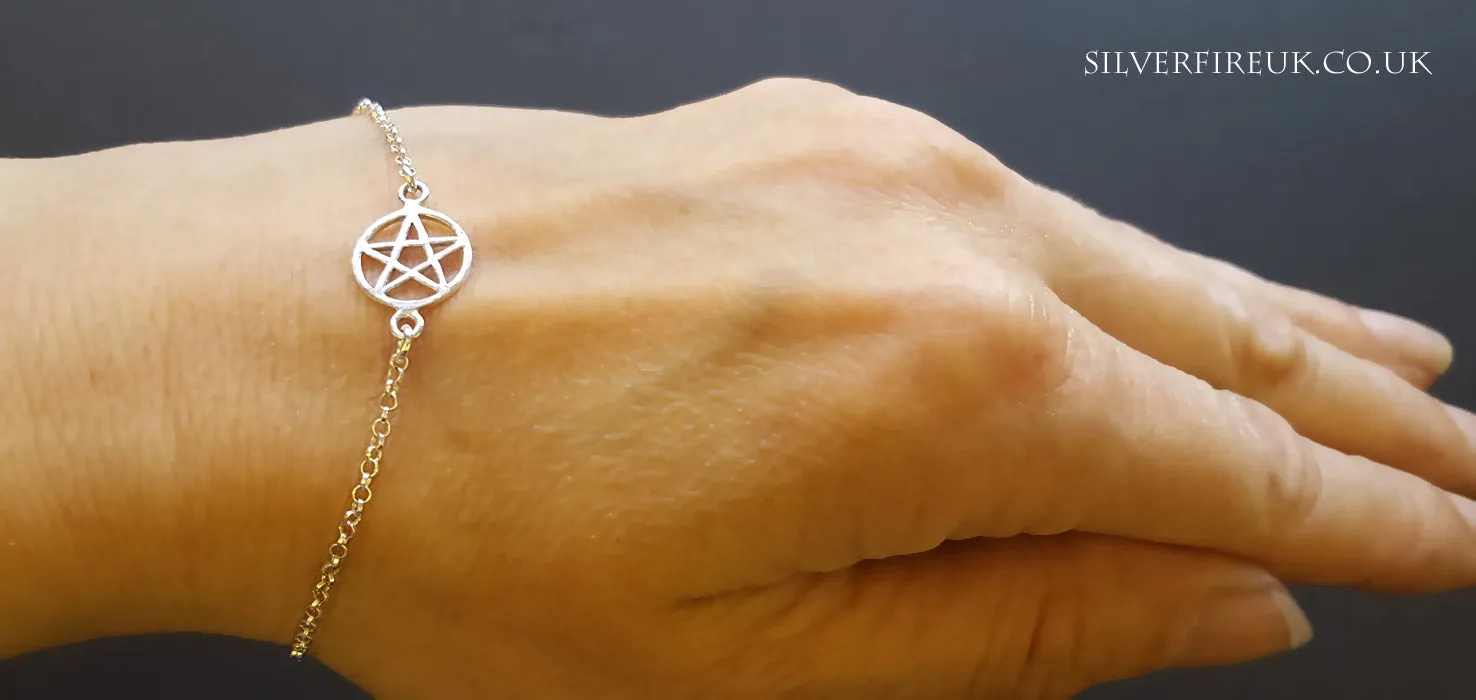 Dainty Pentagram Bracelet, adjustable, sterling silver