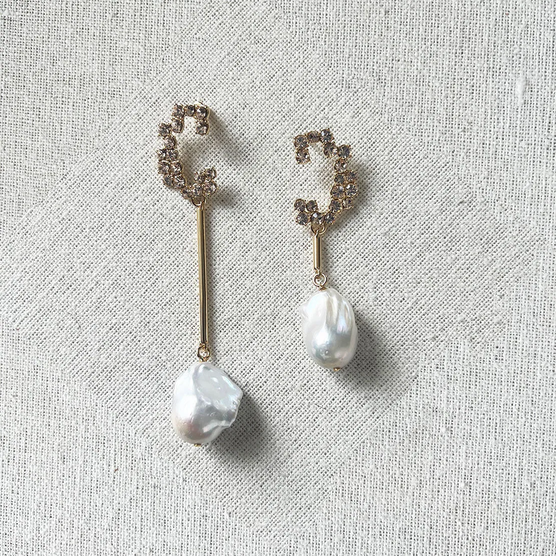 Darcey Earrings, Crystal and Pearl