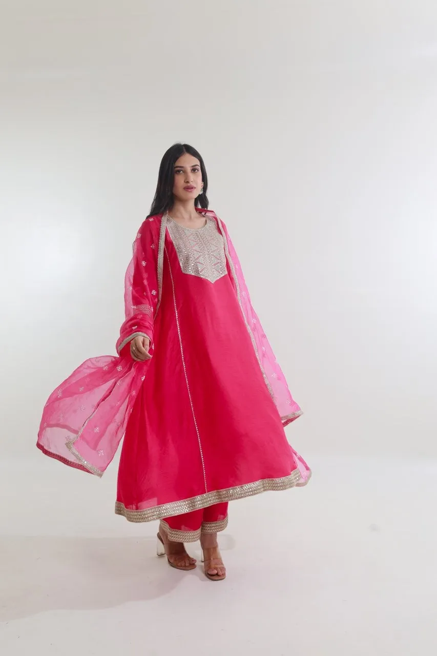 Dark Pink Chanderi Straight Set