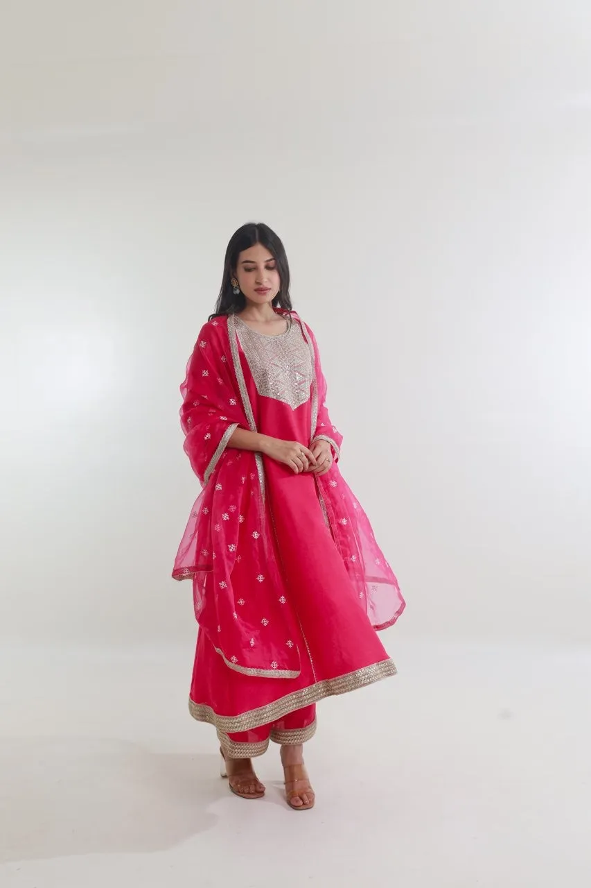 Dark Pink Chanderi Straight Set