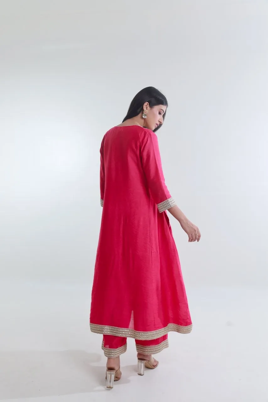 Dark Pink Chanderi Straight Set