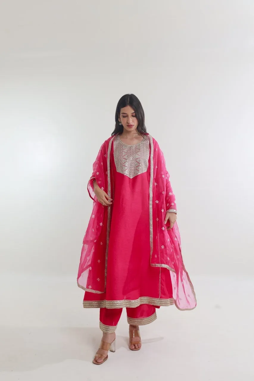 Dark Pink Chanderi Straight Set