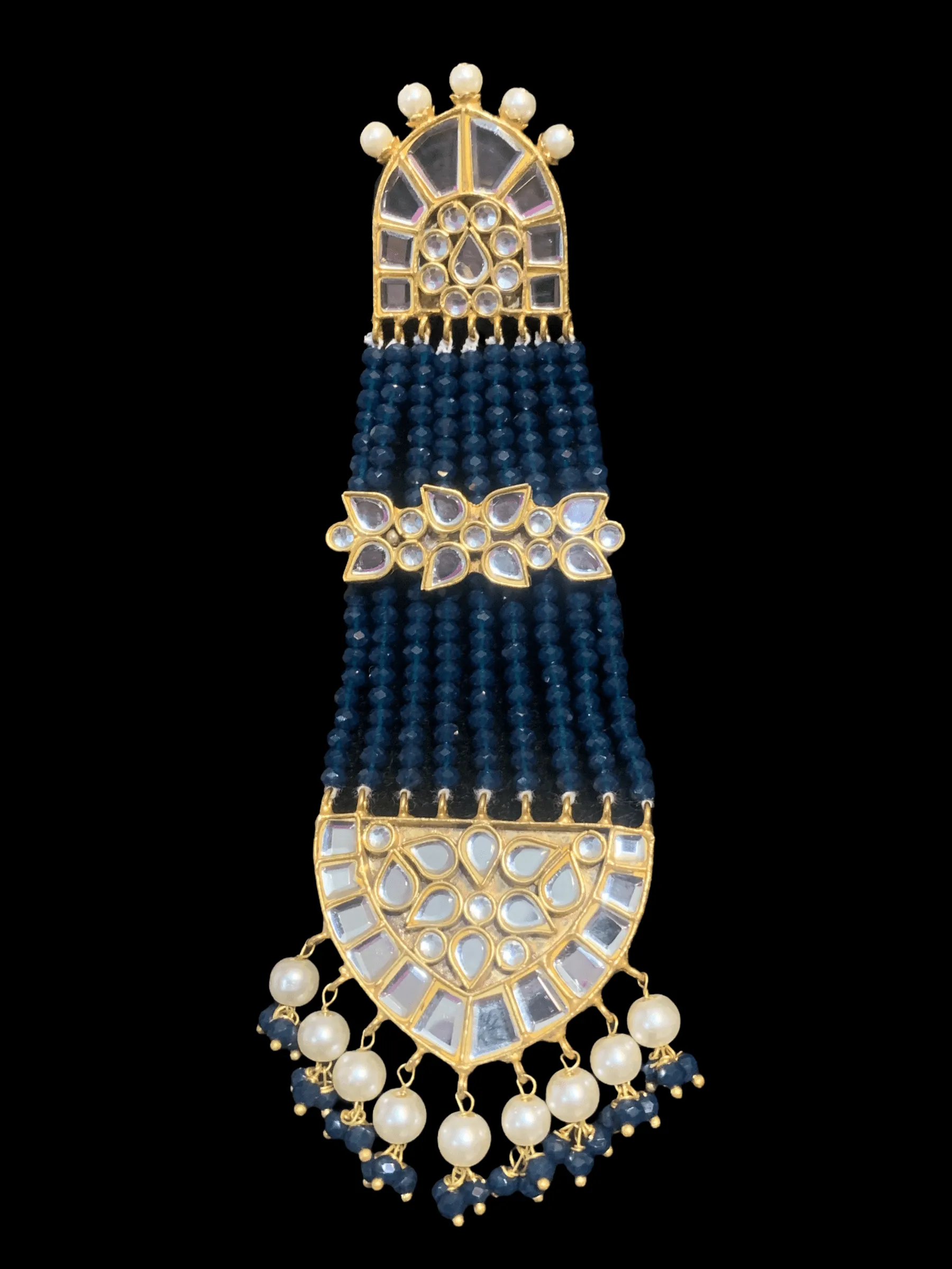 DER296 kundan blue  jhoomar earrings ( SHIPS IN 4 WEEKS )